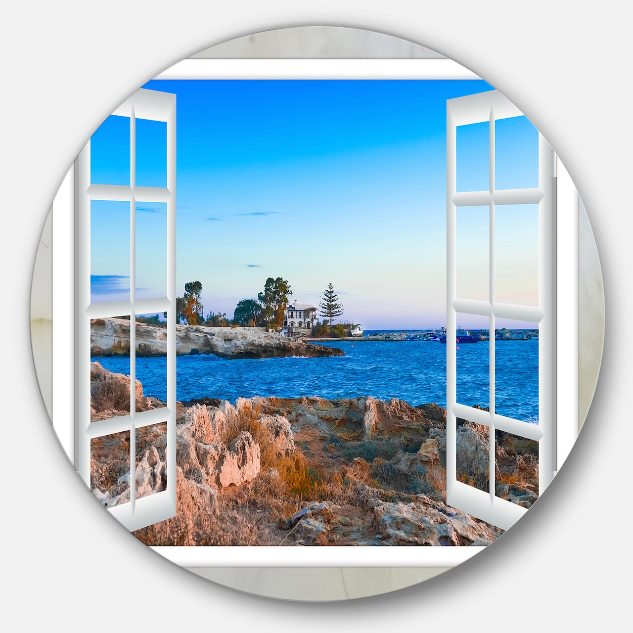 Designart - Open Window to Blue Seashore' Oversized Landscape Wall Art Print
